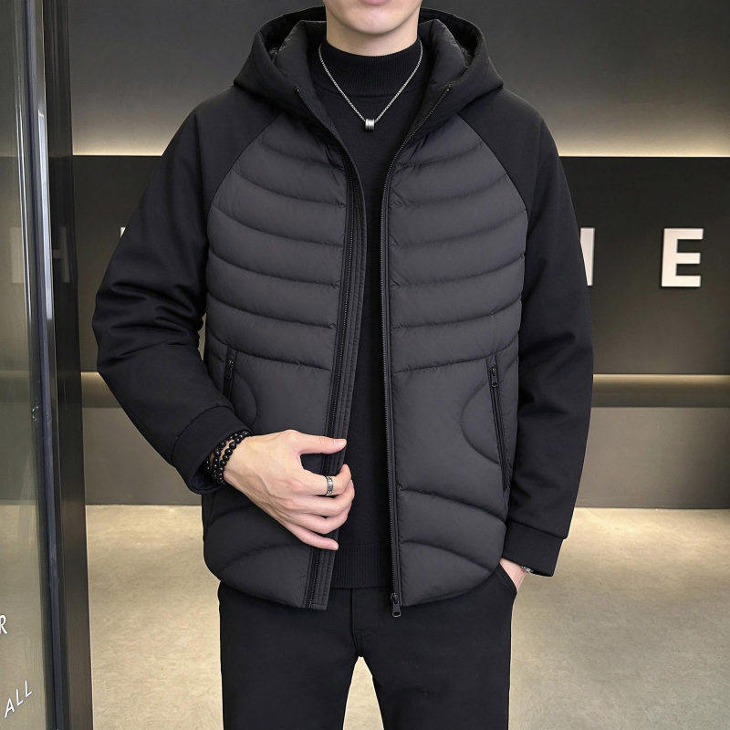冬季新款防风保暖排骨羽绒服男女时尚百搭立体拼接户外连帽外套潮