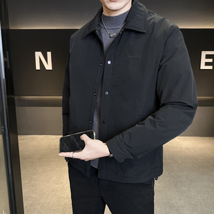 羽绒服男士2025冬季新款潮流翻领短款拼接外套轻薄白鸭绒内胆夹克