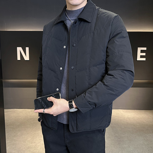 秋冬季痞帅翻领夹克外套男短款潮流高级感保暖轻薄羽绒棉上衣服袄