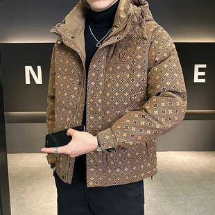 羽绒服男冬季2025新款高端正品暗花连帽防寒轻薄加厚鸭绒冬装外套