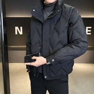 百搭痞帅加厚保暖白鸭绒外套 短款 高级感立领菱形格羽绒服男款 冬季