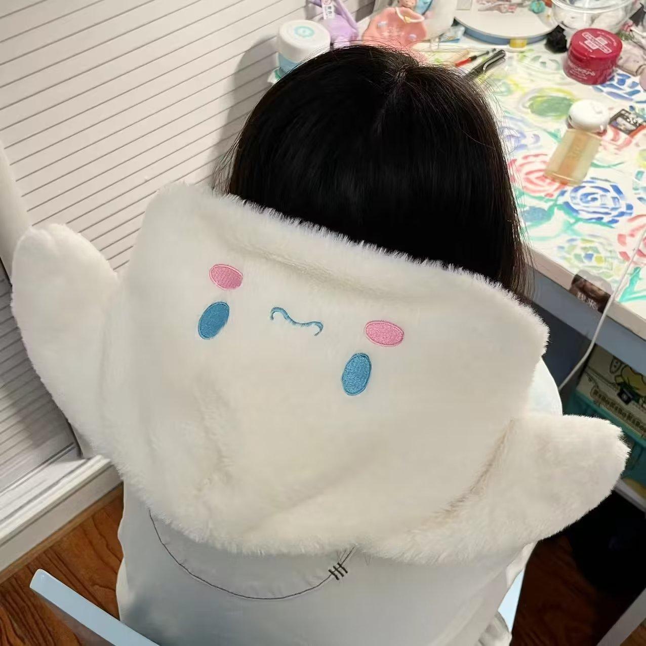 卡通毛绒绒带帽子u型枕可爱护颈枕办公室午睡助眠遮光枕头礼物女