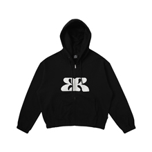 TBRE无聊屋「BR」黑色毛毡贴布直拉帽衫