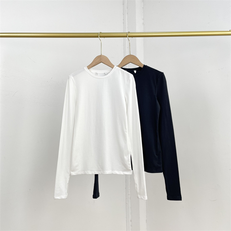 X2基础纯色外单纯元26春新款女打底衫圆领长袖上衣T恤衫休闲百搭