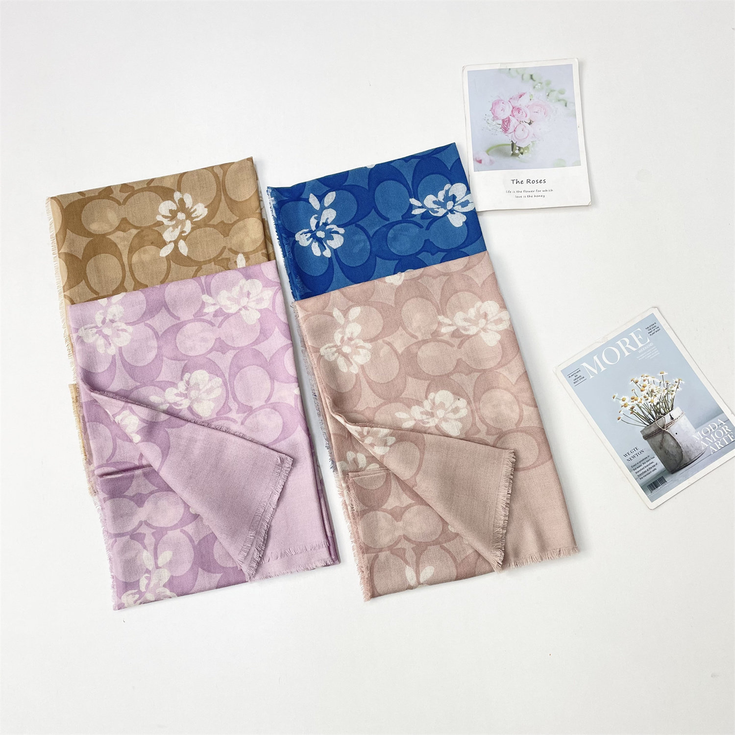 C1奢货26春新款围巾女100%羊毛温柔花色保暖围脖轻薄款流苏大披肩