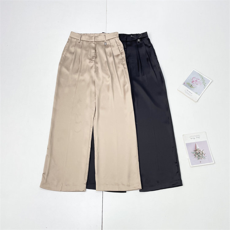 I1丝滑触感！外单纯元25新款女士缎面长裤宽松休闲阔腿长裤通勤 - 安妮外贸原单厂家货源出品