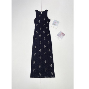 背心长裙修身 女圆领肌理感钉珠无袖 连衣裙 高级外贸26夏新款 A1法式