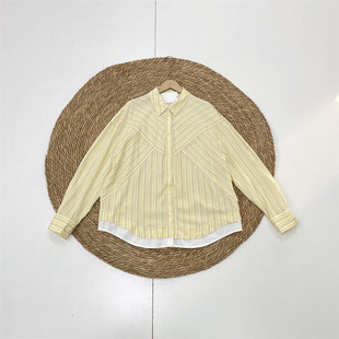 C2北欧外单经典条纹26春新款女衬衫翻领长袖清新宽松直筒开衫上衣