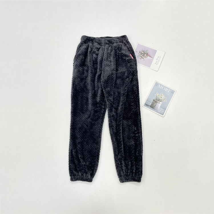 C5珊瑚绒暖暖裤家居裤~日单外单25冬男女松紧腰保暖加绒长裤睡裤