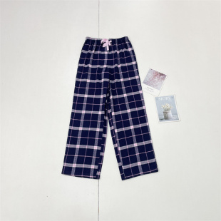 家居裤 F1澳洲贵牌格纹设计外单26春新款 女全棉松紧腰休闲直筒长裤