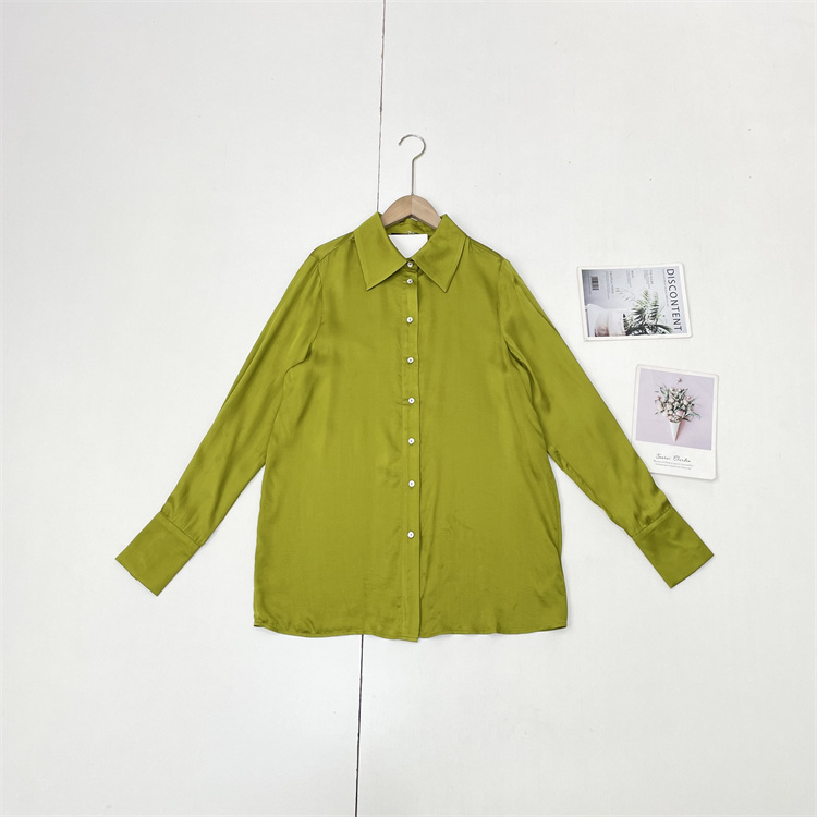 X2显白色系~外单纯元26春新款女复古风缎面长袖衬衫法式优雅上衣