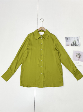 X2显白色系~外单纯元26春新款女复古风缎面长袖衬衫法式优雅上衣