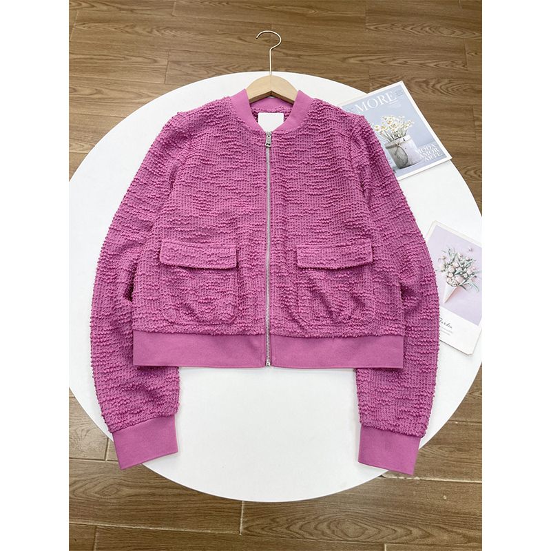 E2提花混纺棒球服出口外单薄款26春新款女拉链开衫外套上衣小夹克