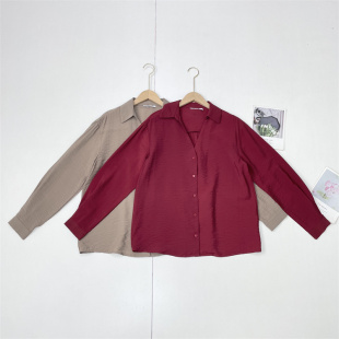 长袖 新款 V领半翻领衬衫 北欧外单女早秋法式 通勤开衫 25夏季