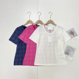 女士T恤圆领短袖 外单纯元 优雅百搭三色 25夏季 A1精致印花花纹拼接