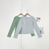 B3韩国单大牌 上衣 柔软T恤百搭打底衫 条纹交叉V领26春夏新款 长袖