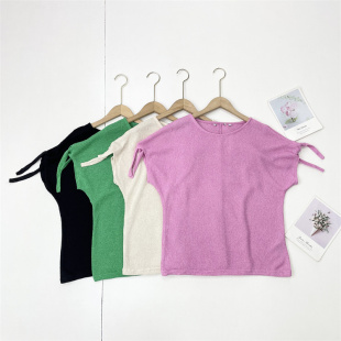 T恤女通勤针织减龄系带套头衫 坎肩圆领短袖 25秋新款 C5北欧单外单
