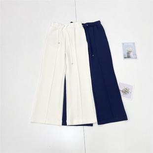 直筒阔腿裤 M1出口单阔腿裤 女柔软宽松松紧腰长裤 25冬新款 外单纯元