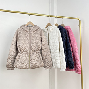 C4轻薄意大利奢外单纯元 新款 女羽绒服绗缝连帽收腰开衫 外套 25冬季