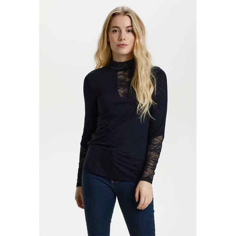 C3炒鸡性价比！25秋季新款立领蕾丝打底女士长袖黑色拼接长袖上衣