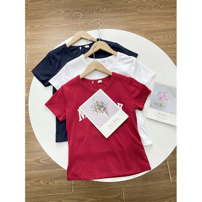 M3出口韩国单~25秋新款女T恤圆领短袖时尚百搭字母印花通勤款上衣