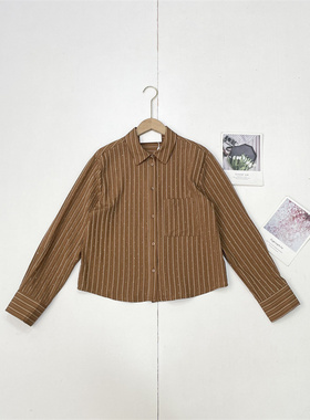 E5条纹带钻西班牙26春新款女翻领衬衫长袖经典休闲法式开衫上衣