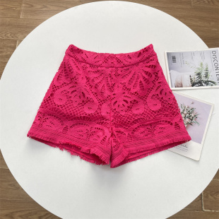 通勤风自然腰显瘦休闲裤 X1重工蕾丝刺绣外单荷兰单26夏新款 女短裤