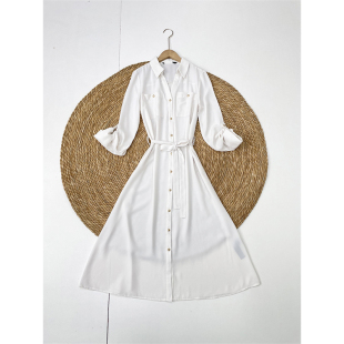 女V领半翻领长袖 25秋新款 收腰轻薄连衣裙 俄单纯元 A3御姐通勤风