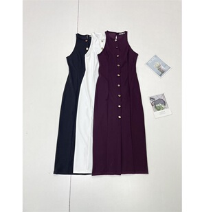排扣连衣裙气质裙 背心长裙修身 E3轻熟优雅风外贸26夏新款 圆领无袖