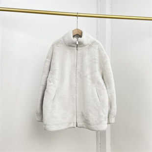 上衣 女立领拉链外套开衫 F6贵气优雅仿貂皮毛一体外单纯元 25冬新款