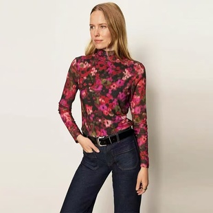 立领长袖 F1晕染繁花 女打底衫 26春新款 网纱软糯内搭外穿 外单纯元