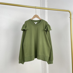 圆领套头卫衣女款 F6小木耳袖 外单纯元 26春花边长袖 毛圈上衣有大码