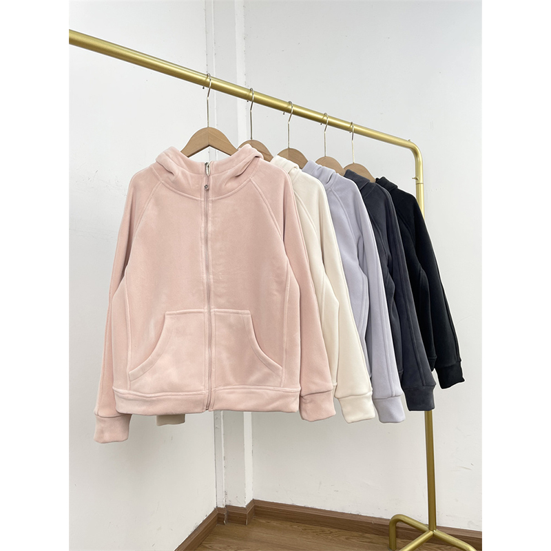 F2柔软奥利绒~国内单25秋冬新款女双面绒外套保暖防风连帽拉链衫