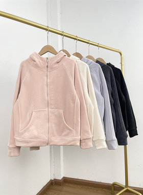 F2柔软奥利绒~国内单25秋冬新款女双面绒外套保暖防风连帽拉链衫