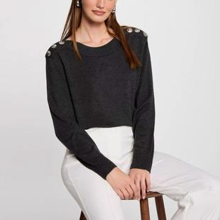 套头毛衣女柔软长袖 25冬新款 外单纯元 C4复古金属扣一字肩针织衫