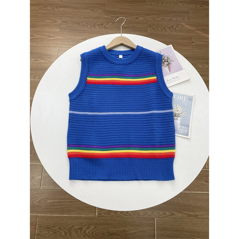 F1国内单25年冬季新款女装复古高级感韩系女士彩虹宝蓝色叠穿马甲