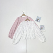 F2甜美专属 上衣 衬衫 蕾丝镂空外单出口26春新款 女士精致绣花长袖