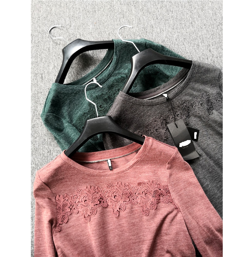 3色长袖拼蕾丝花边上衣