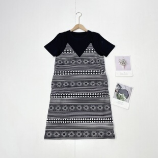 A字裙休闲连衣裙 女士圆领短袖 A1仅有S码 假两件吊带拼接宽松款