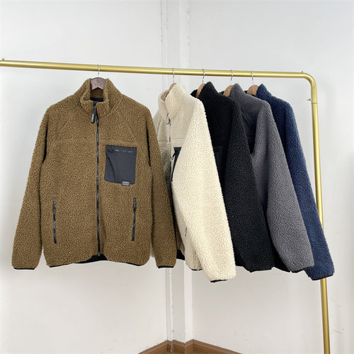 厚实款羊羔毛~外单出口达25冬新款男女同款经典外套拼色拉链开衫