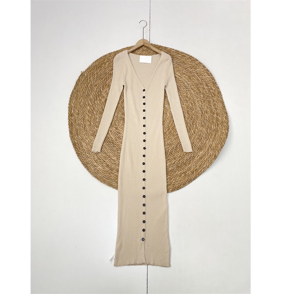 B3法式修身打底高级感V领开衫连衣裙出口单25冬新款女针织毛衣裙