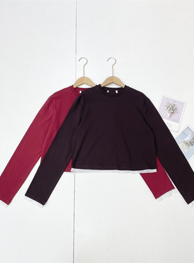 G7休闲假两件外单26春新款女长袖柔软圆领T恤百搭好货打底休闲衣