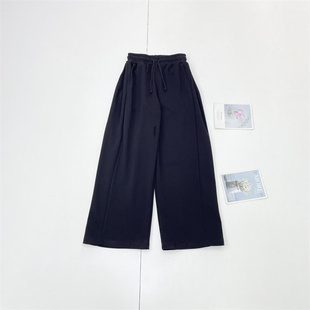 E3侧腰收褶外单韩单26春新款女阔腿直筒裤百搭休闲纯色松紧腰长裤