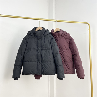 女棉衣纯色防风保暖连帽款 英国单纯元 棉服免洗面料2025冬新款