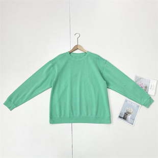 女长袖 单25秋新款 圆领清新薄荷绿抓绒柔软卫衣 外贸元 N2水洗棉