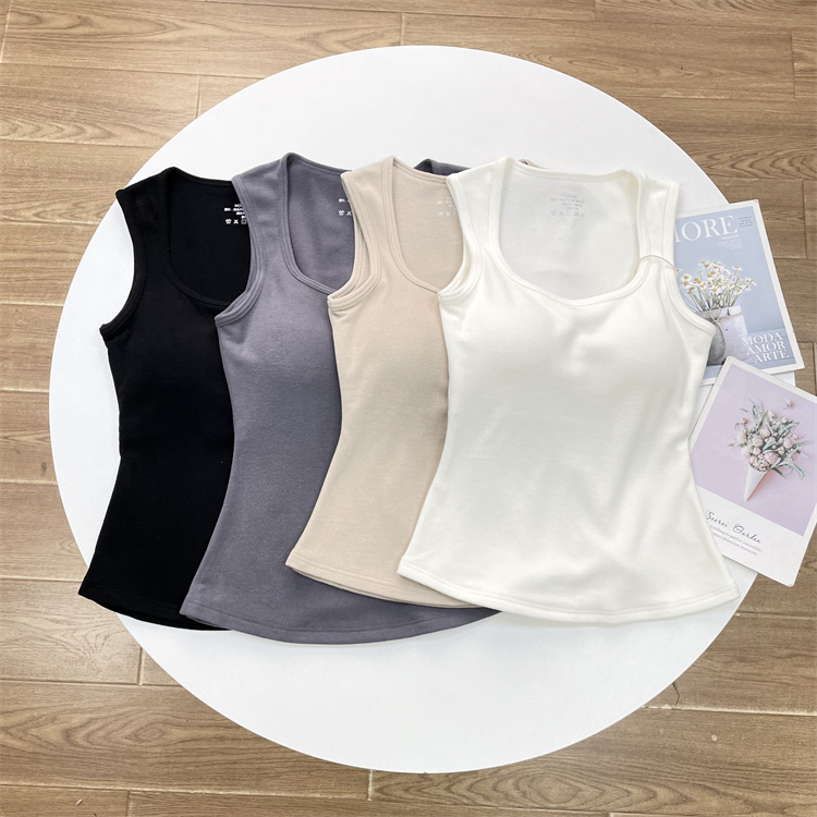 D2带胸垫无袖免穿内衣德绒石墨烯磨毛薄绒 秋冬打底衫纯元女背心