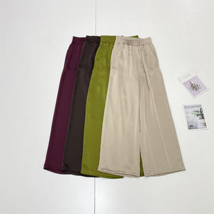 宽松休闲松紧腰阔腿裤 流水丝滑长裤 I1高级缎面荷兰外单26春夏新款