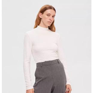 三色 打底衫 H6褶皱肌理 北欧单柔软鸡皮皱女士半高领长袖