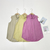 100天丝重磅面料 舒适款 外单纯元 上衣T恤衬衫 女士翻领宽松无袖