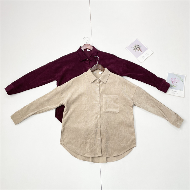 Y1美式休闲~细灯芯绒外单纯元外套好柔软长袖衬衫宽版男友风上衣~